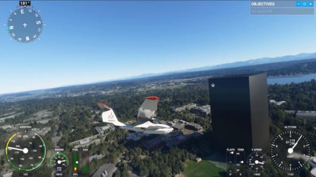 ماد جالب Microsoft Flight Simulator ساختمان مایکروسافت را به یک ایکس باکس تبدیل می‌کند