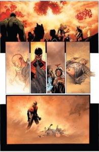 کشته شدن پروفسور ایکس توسط سایکلاپس در شماره ۱۱ کمیک Avengers vs. X-Men (برای دیدن سایز کامل روی تصویر کلیک کنید)