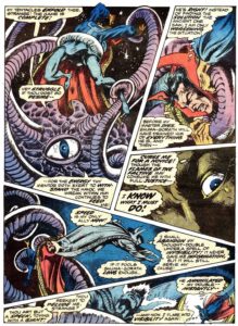 تقابل دکتر استرنج و شوما گوراث در شماره ۱۰ کمیک Marvel Premiere (برای دیدن سایز کامل روی تصویر کلیک کنید)