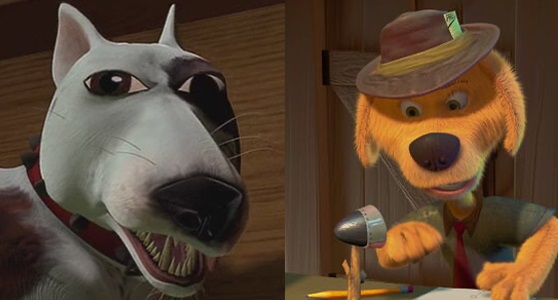 چپ سگ سی‌جی‌آی در داستان اسباب بازی - راست سگ سی‌جی‌آی در جوجه کوچولو