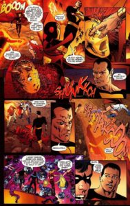 له کردن سر سایکو پایرت از طریق سوراخ چشم‌هایش در شماره ۶ کمیک Infinite Crisis (برای دیدن سایز کامل روی تصویر کلیک/تپ کنید)