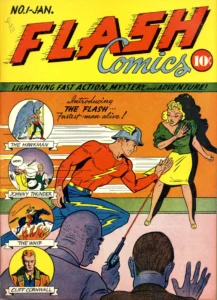 کاور شماره‌ی ۱ کمیک Flash Comics (یرای دیدن سایز کامل روی تصویر تپ/کلیک کنید)