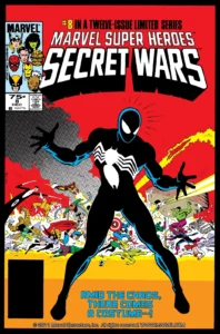 کاور شماره ۸ کمیک Marvel Super Heroes Secret Wars با تاریخ روی جلد دسامبر ۱۹۸۴ و تاریخ انتشار واقعی آگوست ۱۹۸۴ (برای دیدن سایز کامل روی تصویر کلیک کنید)