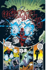 دو نیم شدن آپوکالیپس به دست مگنیتو در شماره‌ی ۱ کمیک X-Men Omega (برای دیدن سایز کامل روی تصویر تپ/کلیک کنید)