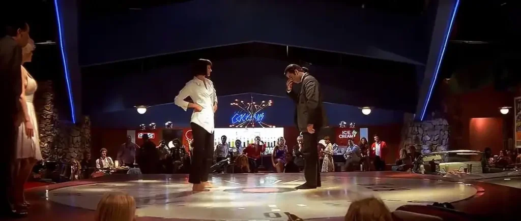 جان تراولتا و اوما تورمن در فیلم Pulp Fiction سال ۱۹۹۴ در مسابقه‌ی رقص جک ربیت اسلیمز توئیست شرکت می‌کنند.