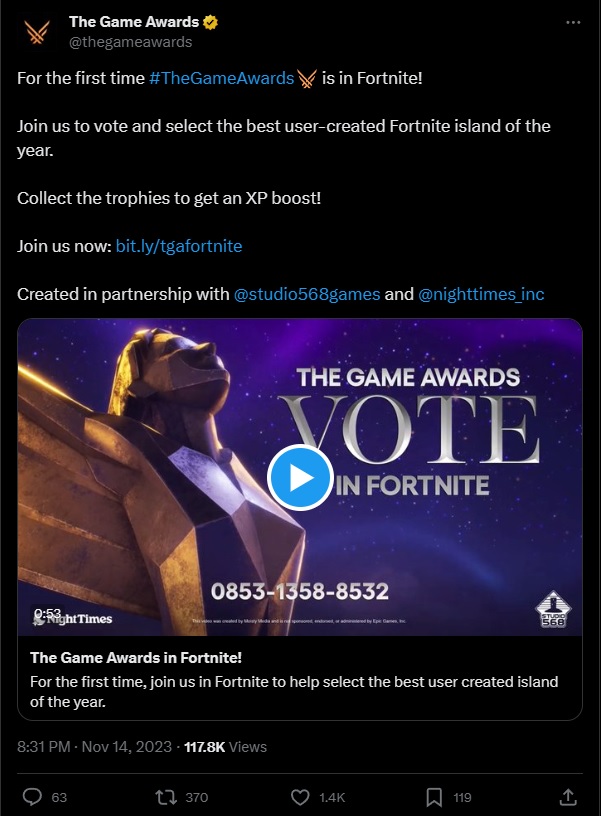 The Game Awards Vote in Fortnite 0853-1358-8532 by thegameawards - Fortnite