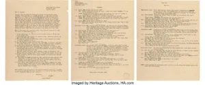 تصویری از نامه‌ای سه صفحه‌ای که جری سیگل برای راسل کیتون درباره‌ی ایده‌ای ابتدایی سوپرمن نوشت (برای دیدن سایز کامل روی تصویر تپ/کلیک کنید)