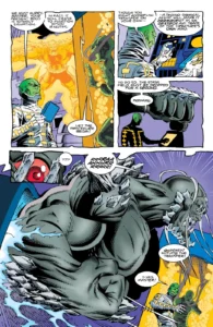 انتقال آگاهی برینیاک به بدن دومزدی در شماره‌ی ۲ کمیک Superman: The Doomsday Wars (برای دیدن سایز کامل روی تصویر تپ/کلیک کنید)
