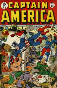 به تصویر کشیدن هولوکاست روی کاور شماره‌ی ۴۶ کمیک Captain America Comics (برای دیدن سایز کامل روی تصویر تپ/کلیک کنید)