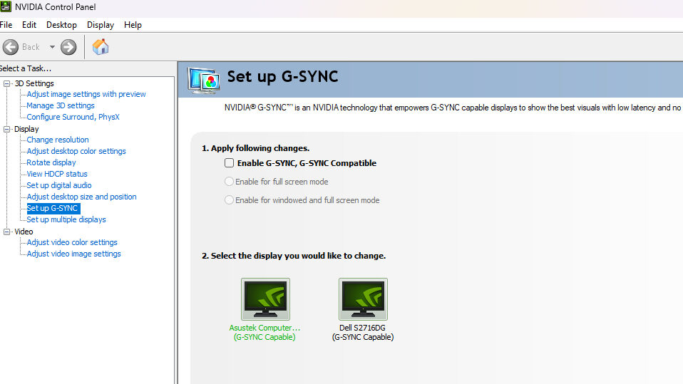 تصویری از Nvidia contorl panle  برای خاموش کردن G-SYNC
