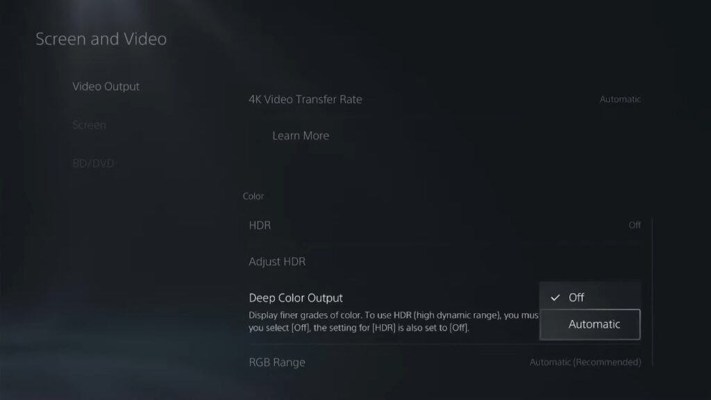 تصویری از تنظیمات صحفه، در کنسول PS5