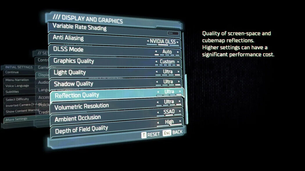 تصویری از تنظیمات بازی Dead Space