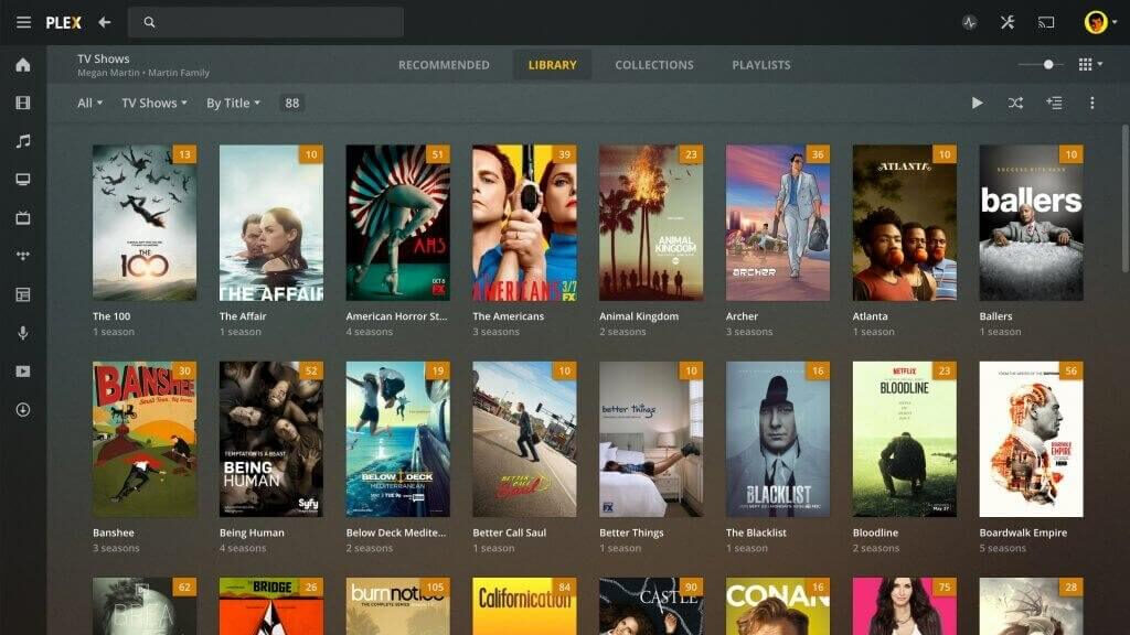 تصویری از فضای برنامه Plex بر روی تلویزیون