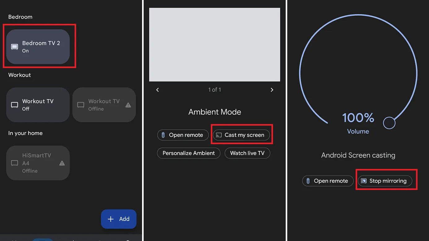 تصویری از تنظیمات Screen Mirroring بر روی گوشی هوشمند