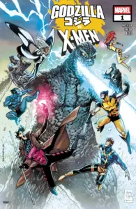 کاور شماره‌ی ۱ کمیک Godzilla vs. X-Men (برای دیدن اندازه‌ی کامل روی تصویر تپ/کلیک کنید)