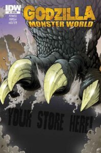 ورینت کاور شماره ۱ کمیک Godzilla: Kingdom of Monsters با جای خالی برای نام فروشگاههای سفارشدهنده (برای دیدن اندازه کامل روی تصویر تپ/کلیک کنید)