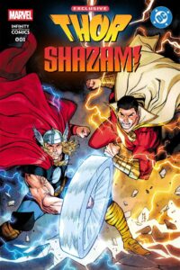 کاور کمیک Marvel/DC: Thor/Shazam! (برای دیدن اندازه کامل روی تصویر تپ/کلیک کنید)