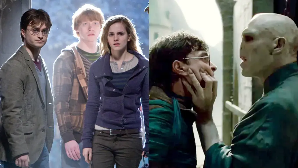 دانیل ردکلیف، روپرت گرینت، اما واتسون در Harry Potter and the Deathly Hallows Part 1، ۲۰۱۰ و دانیل ردکلیف، رالف فاینز در Harry Potter and the Deathly Hallows Part 2، ۲۰۱۱
