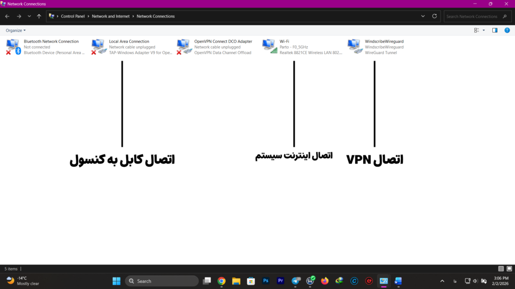 اتصال کنسول به وی&zwnj;پی&zwnj;ان از طریق پی&zwnj;سی