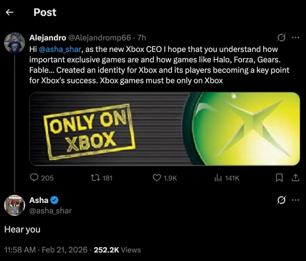توییت آشا شارما درباره بازی&zwnj;های انحصاری ایکس باکس