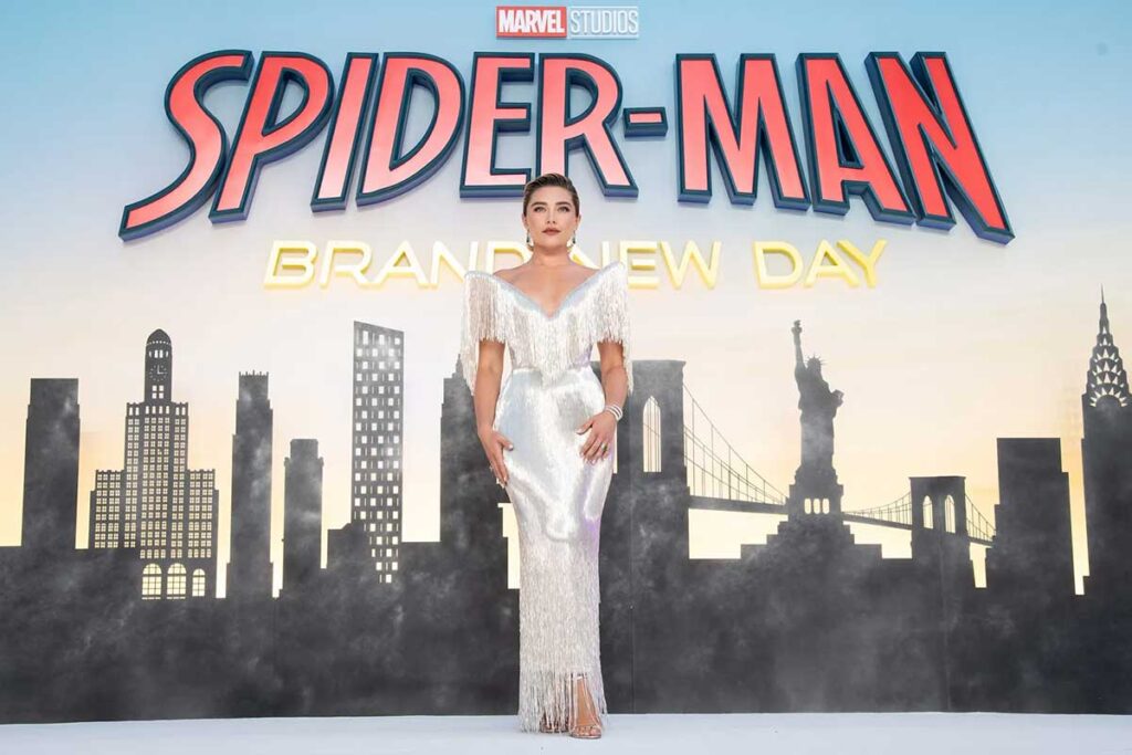 فلورنس پیو در مراسم پرمیر فیلم Spider-Man: Brand New Day در لندن